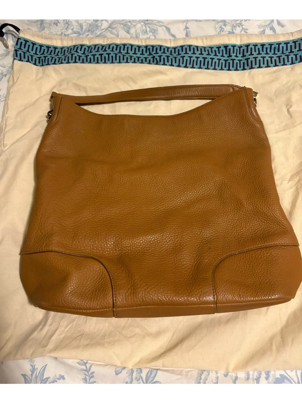 Tory Burch Cognac Pebbled Leather Shoulder Hobo